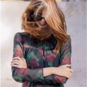 Elegant Black and Red Floral Long Sleeve Dress